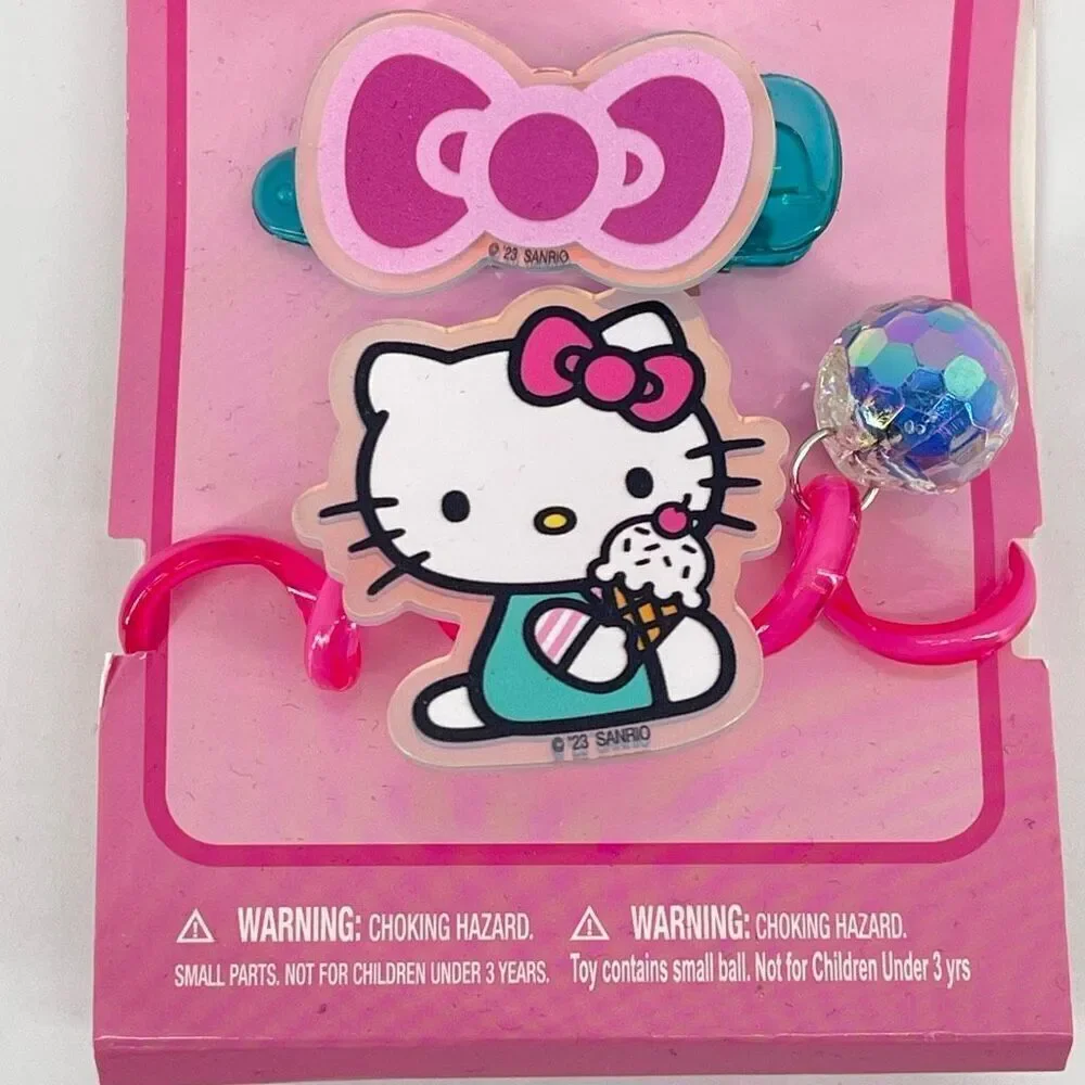 Hello Kitty Girls Hair Accessory Set — 3 Scrunchies + Bow Hair Clip | Pink | NWT